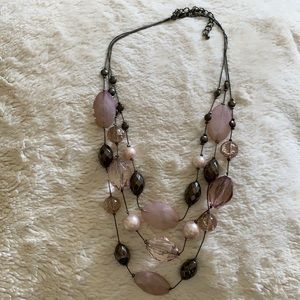 Smoky pink, pearl pink & gunmetal beaded necklace